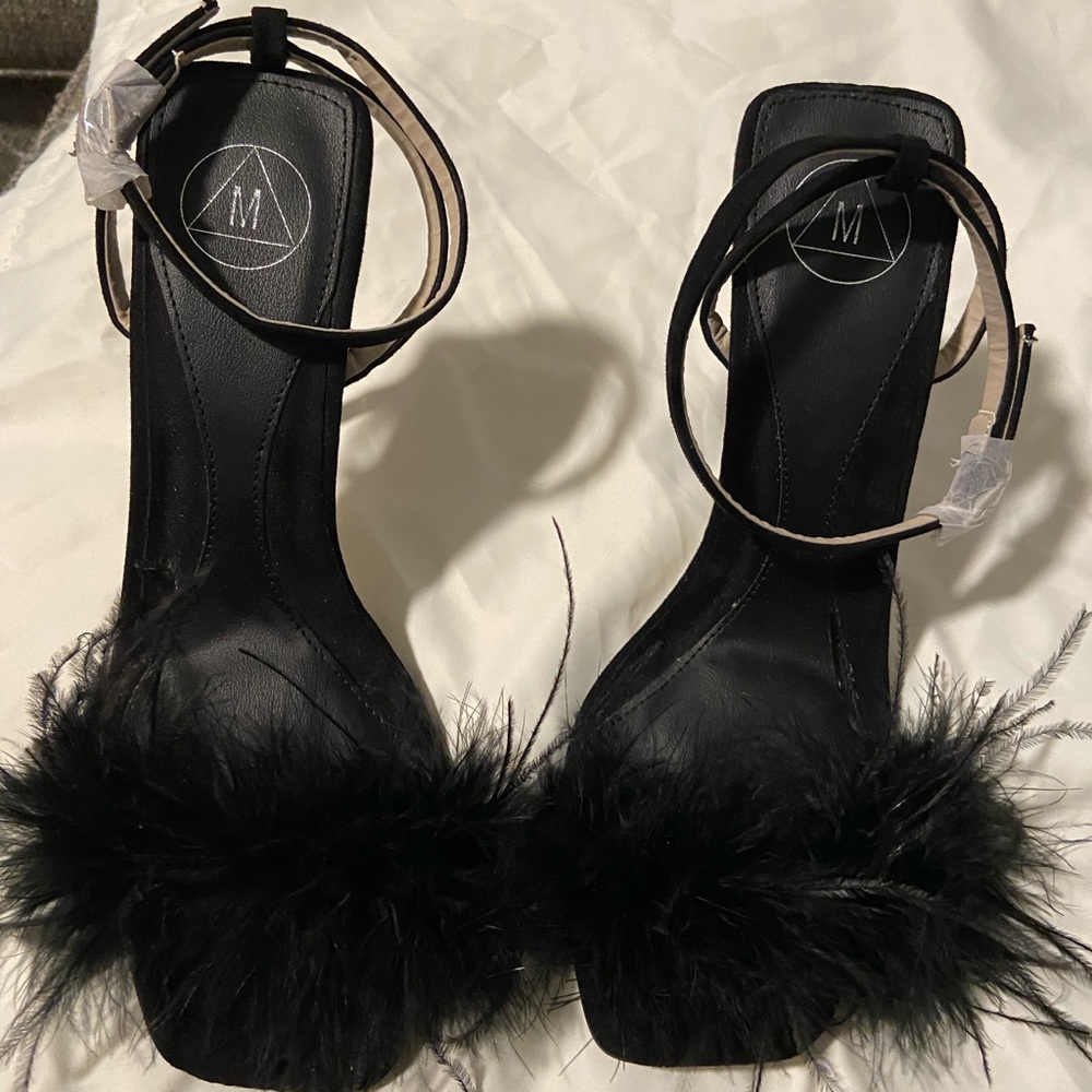Black Feather Barely There Heeled Sandals